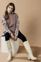 Plus Oversize Mockneck Leopard Print Sweater Tunic