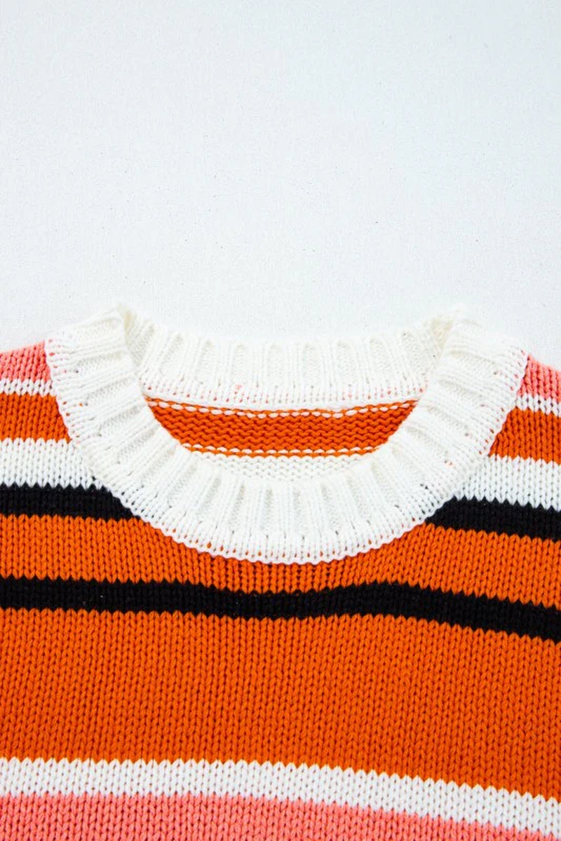 Stripe Drop Shoulder Cropped Pullover Sweater