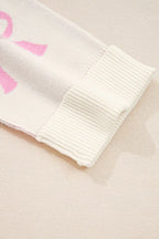 Bow Ribbed Trim Reverse Seam Drop Shoulder Sweater