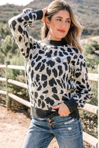 Leopard Contrast Trim Drop Shoulder Sweater
