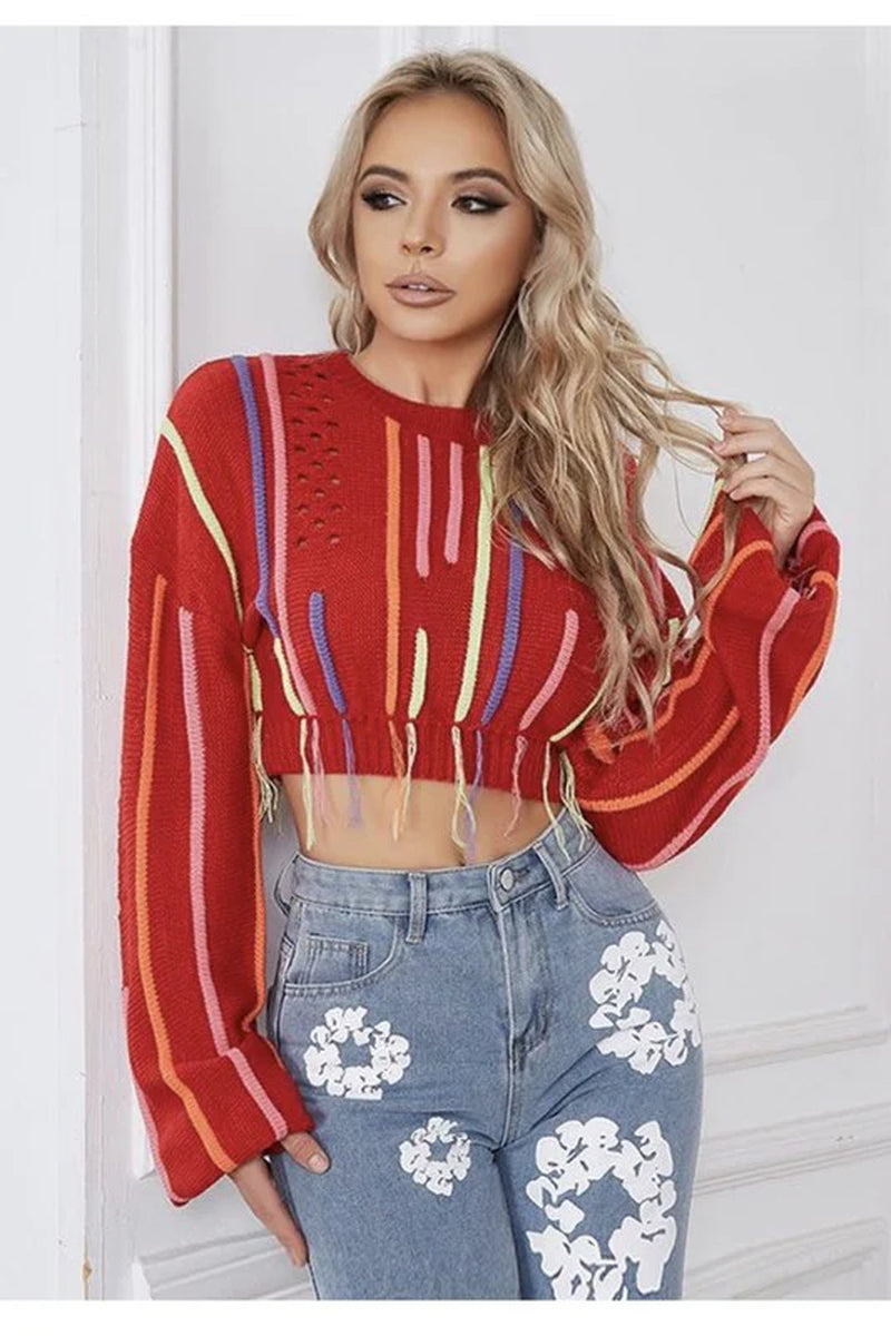 Distressed Knit Multicolored Sweater