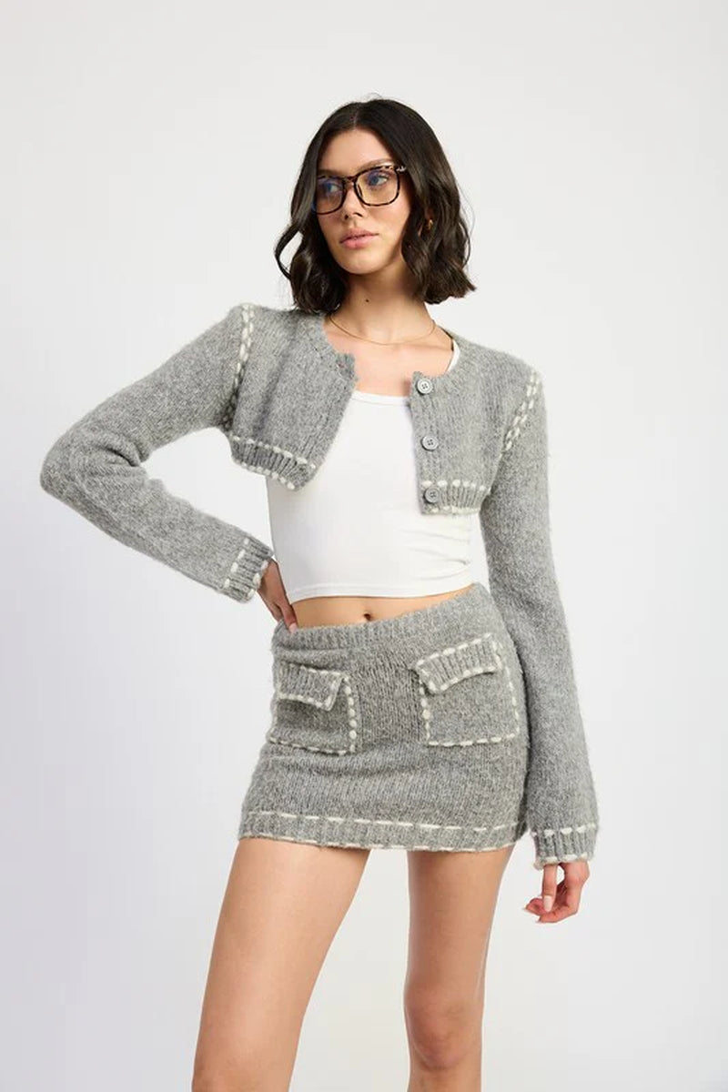 Cropped Bubble Sleeve Cardigan