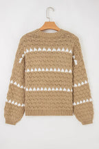 Colorblock Textured Knit Puff Sleeve Sweater