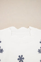 Floral Embroidered Scallop Hem Sweater