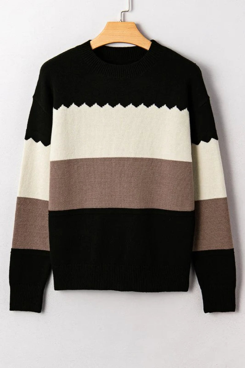 Colorblock Crew Neck Drop Shoulder Sweater