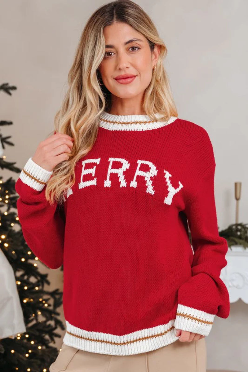 MERRY Colorblock Trim Drop Shoulder Sweater