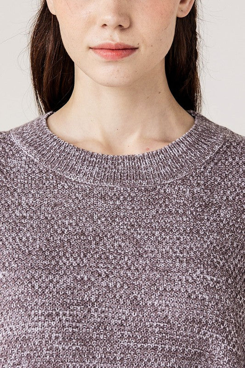 Plus round Neck Balloon Sleeve Heathered Sweater