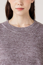 Plus round Neck Balloon Sleeve Heathered Sweater