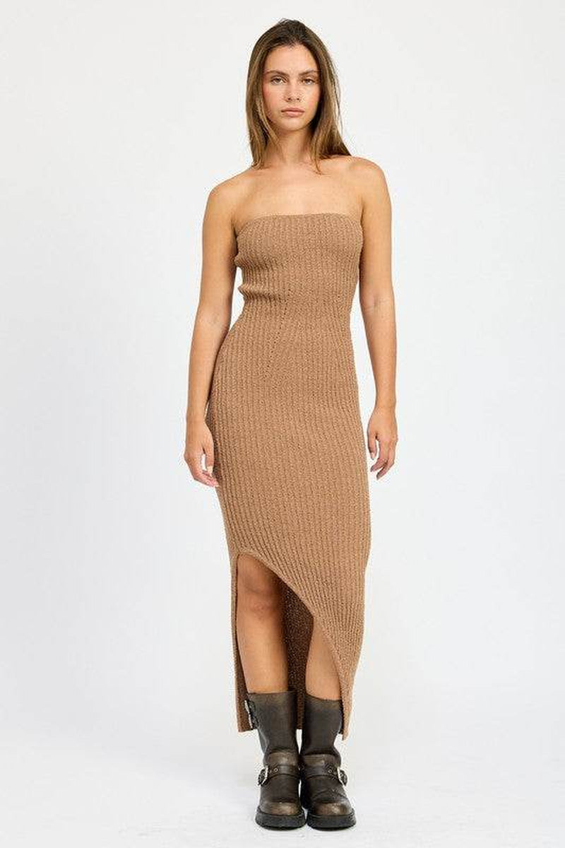 Asymmetrical Ribbed Maxi Dress