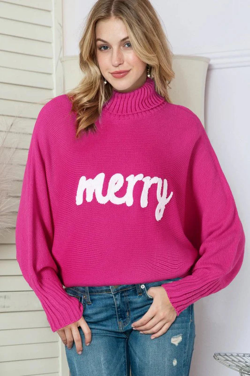Merry Embroidered Puff Sleeve Turtleneck