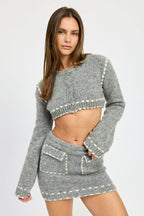 KNIT MINI SKIRT with CONTRASTED STITCHING