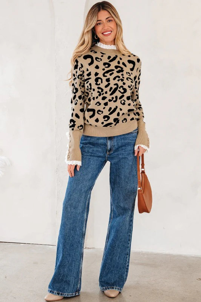 Leopard Lace Trim Sweater