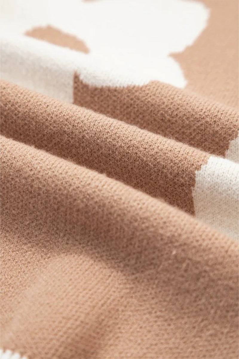 Flower Colorblock Contrast Stripe Baggy Sweater