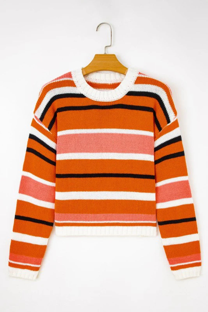 Stripe Drop Shoulder Cropped Pullover Sweater