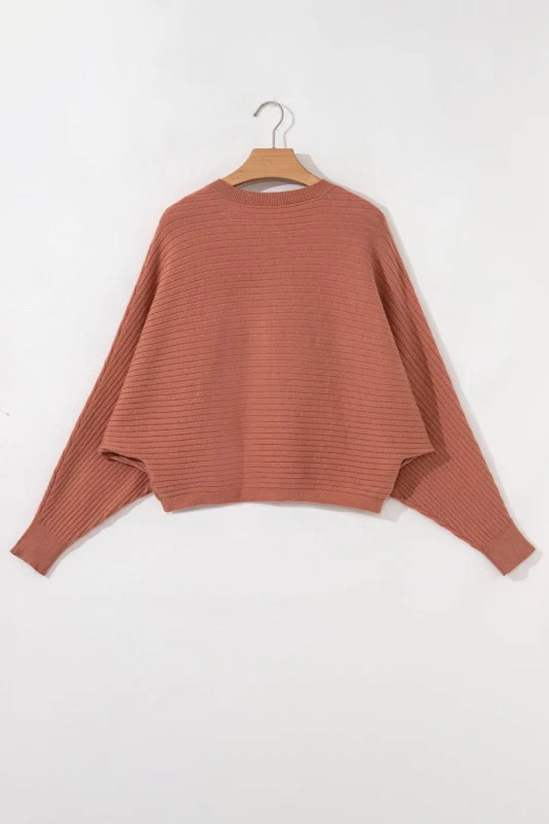 Ribbed Button-Front Dolman Sweater