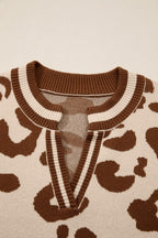 Leopard Knit V-Neck Sweater