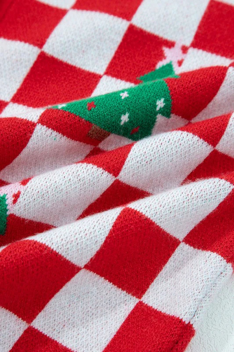 Checker Tree V-Neck Cardigan