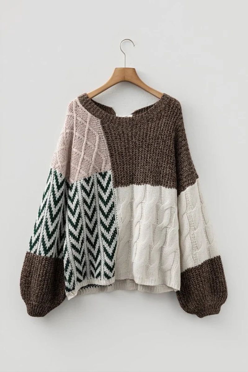 Colorblock Cable Knit Sweater
