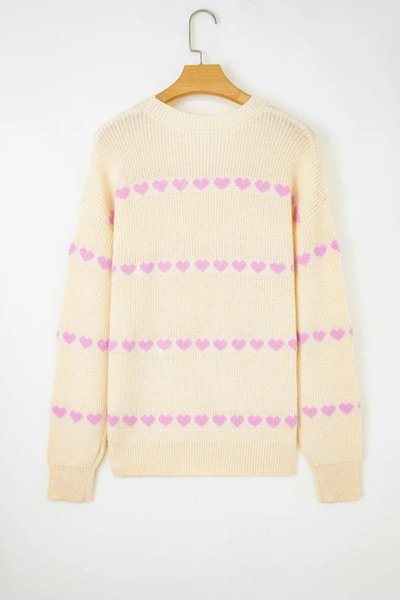 Valentine Heart Ribbed Knit Crewneck Sweater