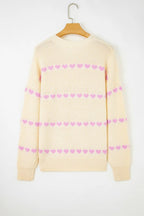 Valentine Heart Ribbed Knit Crewneck Sweater