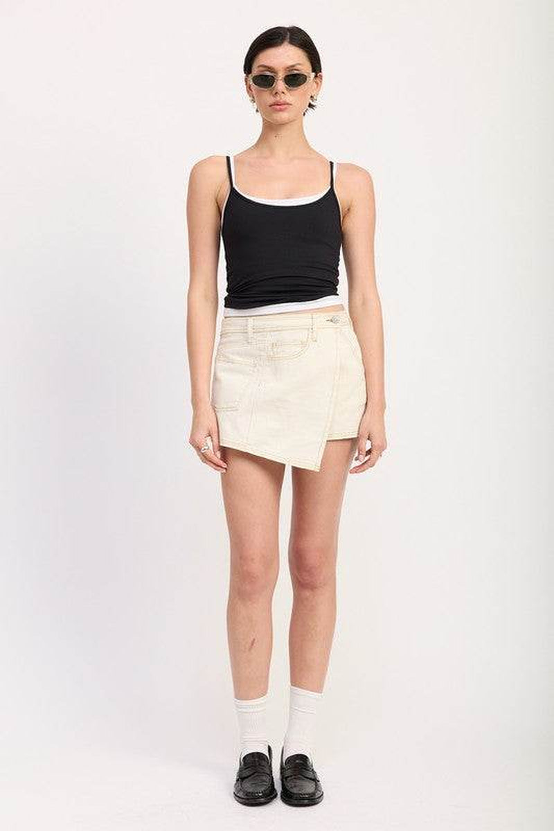 ASYMMETRICAL FOLD over DENIM SKORT
