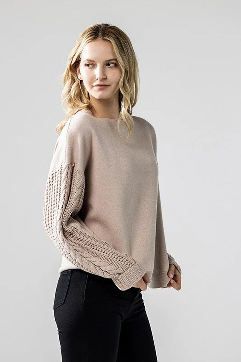 Cozy Solid Body Contrast Cable Knit Sweater