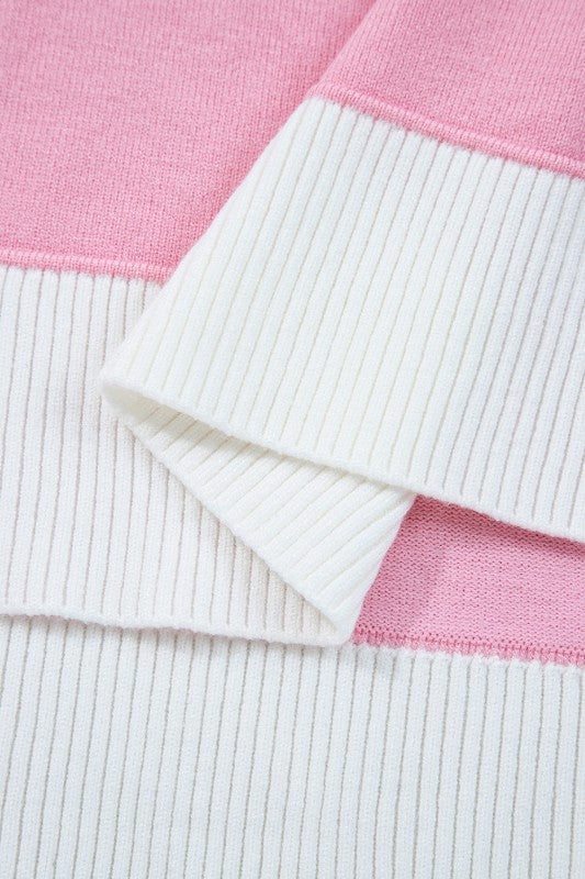 Stripe Colorblock Collared Drop Shoulder Sweater