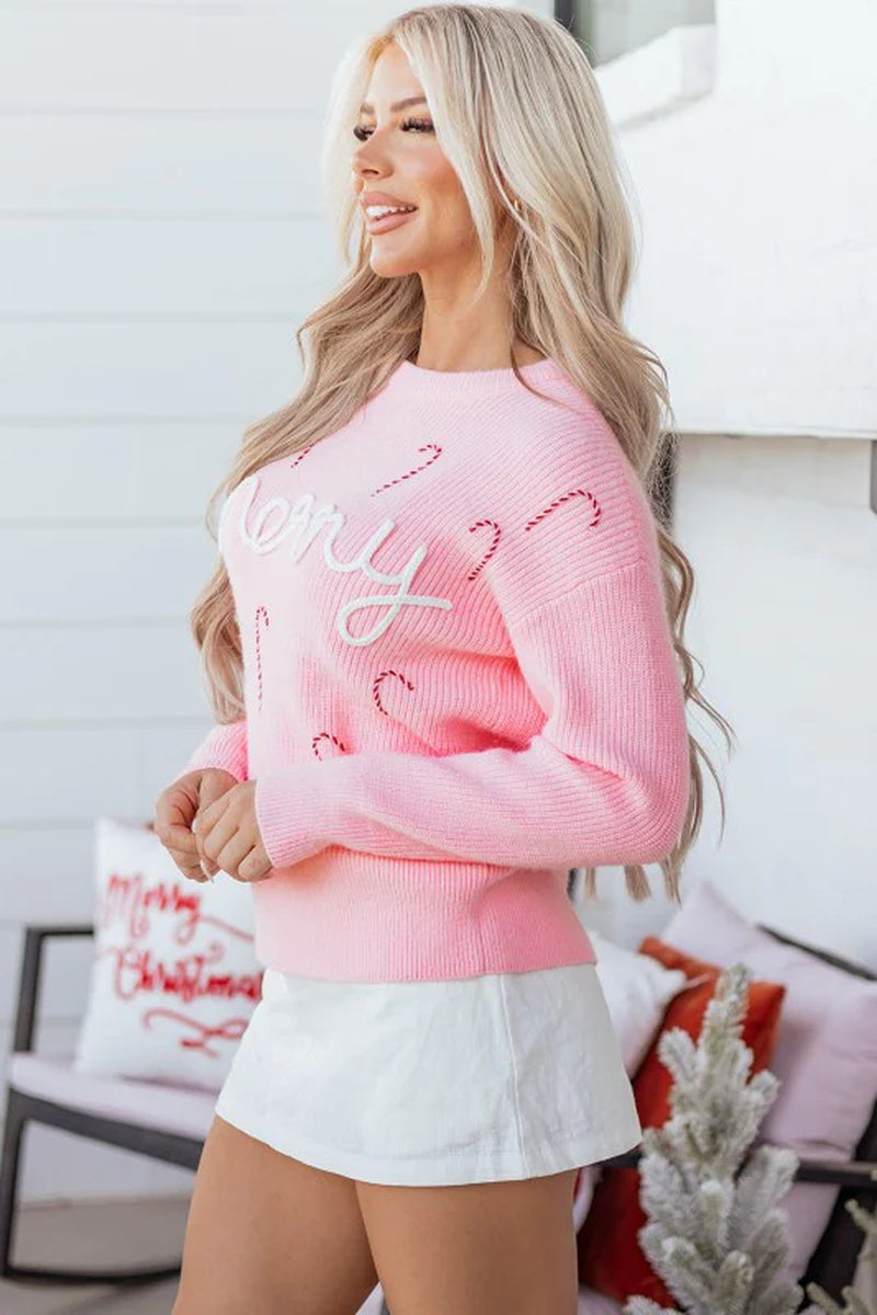 Candy Cane Embroidered Sweater
