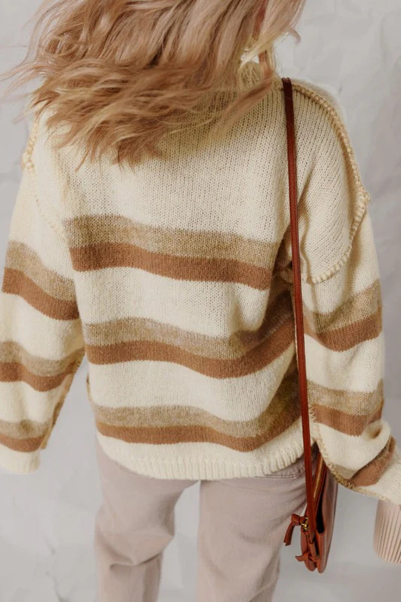 Stripe Reverse Seam Drop Shoulder Baggy Sweater
