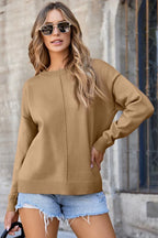 Solid Front Center Seam Drop Shoulder Sweater