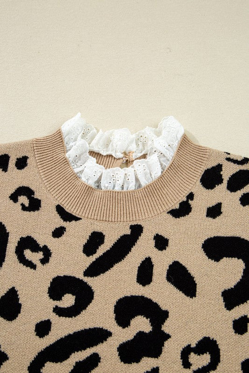 Leopard Lace Trim Sweater