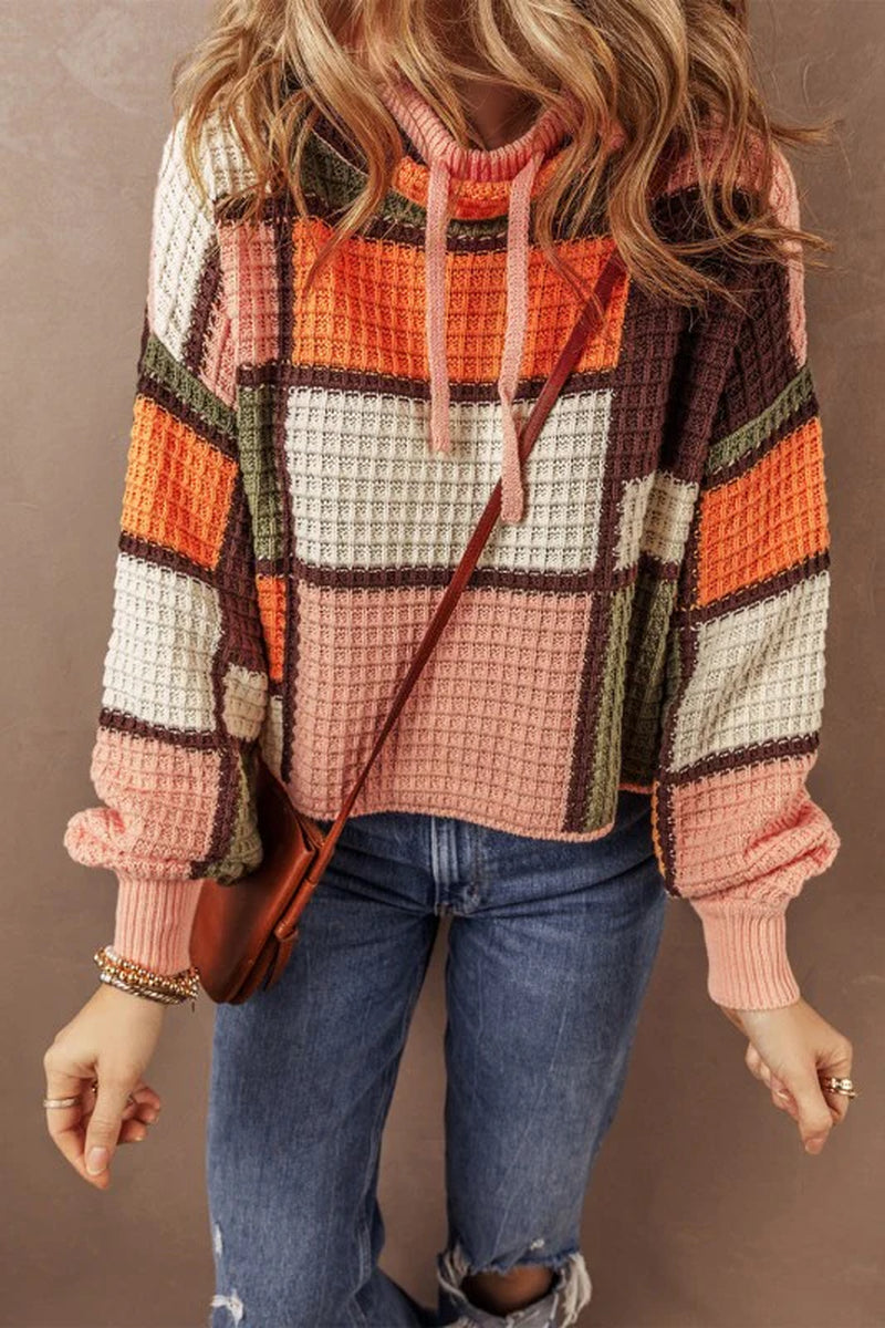 Colorblock Waffle Knit Mock Neck Sweater