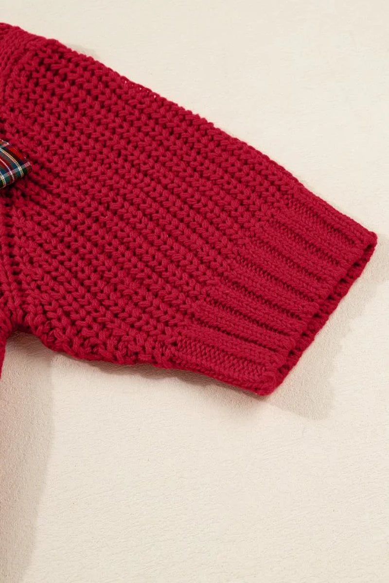 Christmas Plaid Lace-Up Puff Sleeve Sweater