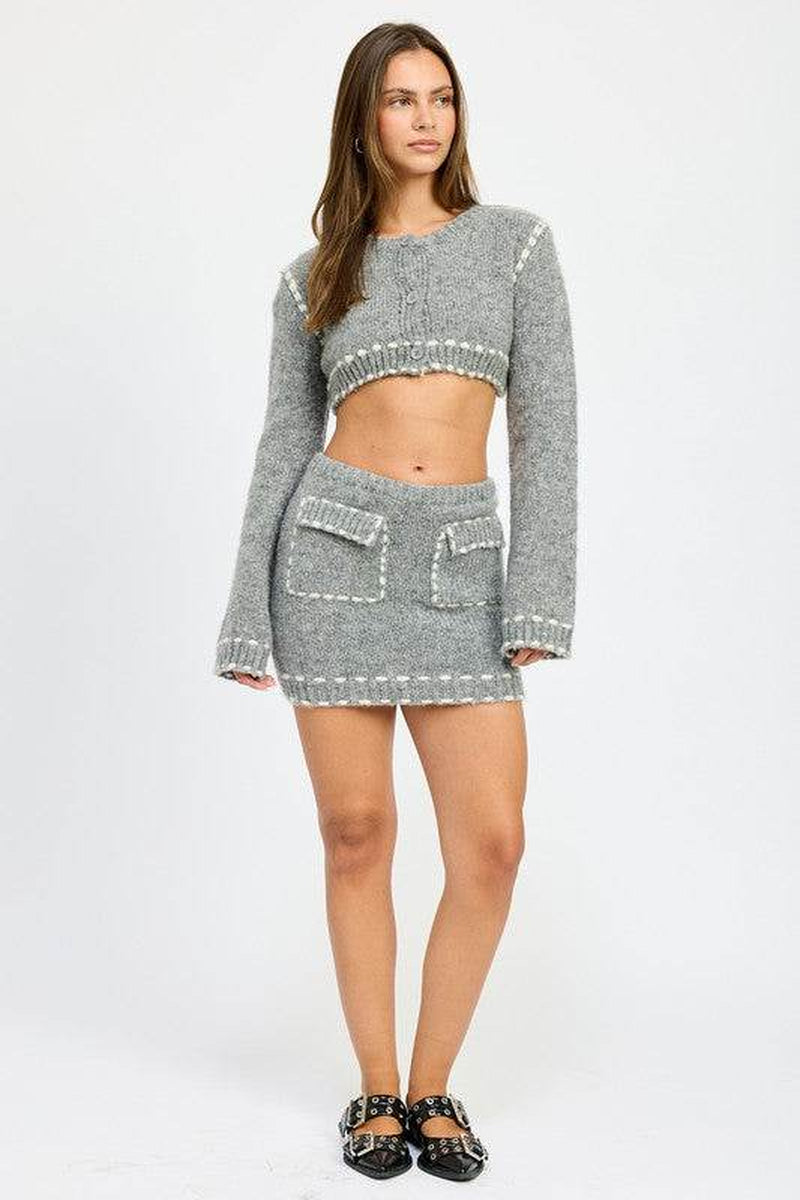 KNIT MINI SKIRT with CONTRASTED STITCHING