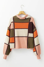 Colorblock Waffle Knit Mock Neck Sweater
