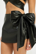 LEATHER MINI SKIRT with BOW DETAIL