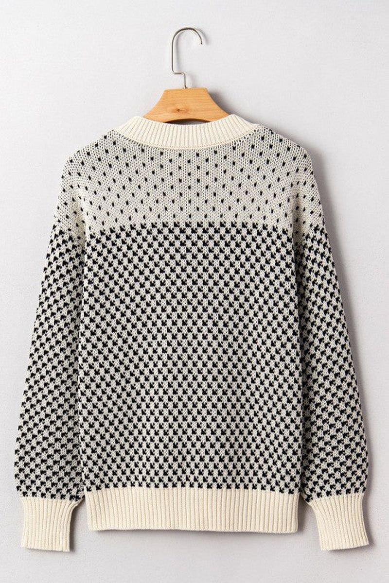 Dotted Colorblock Lantern Sleeve Sweater