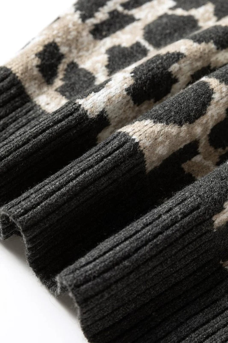 Leopard Contrast Trim Drop Shoulder Sweater