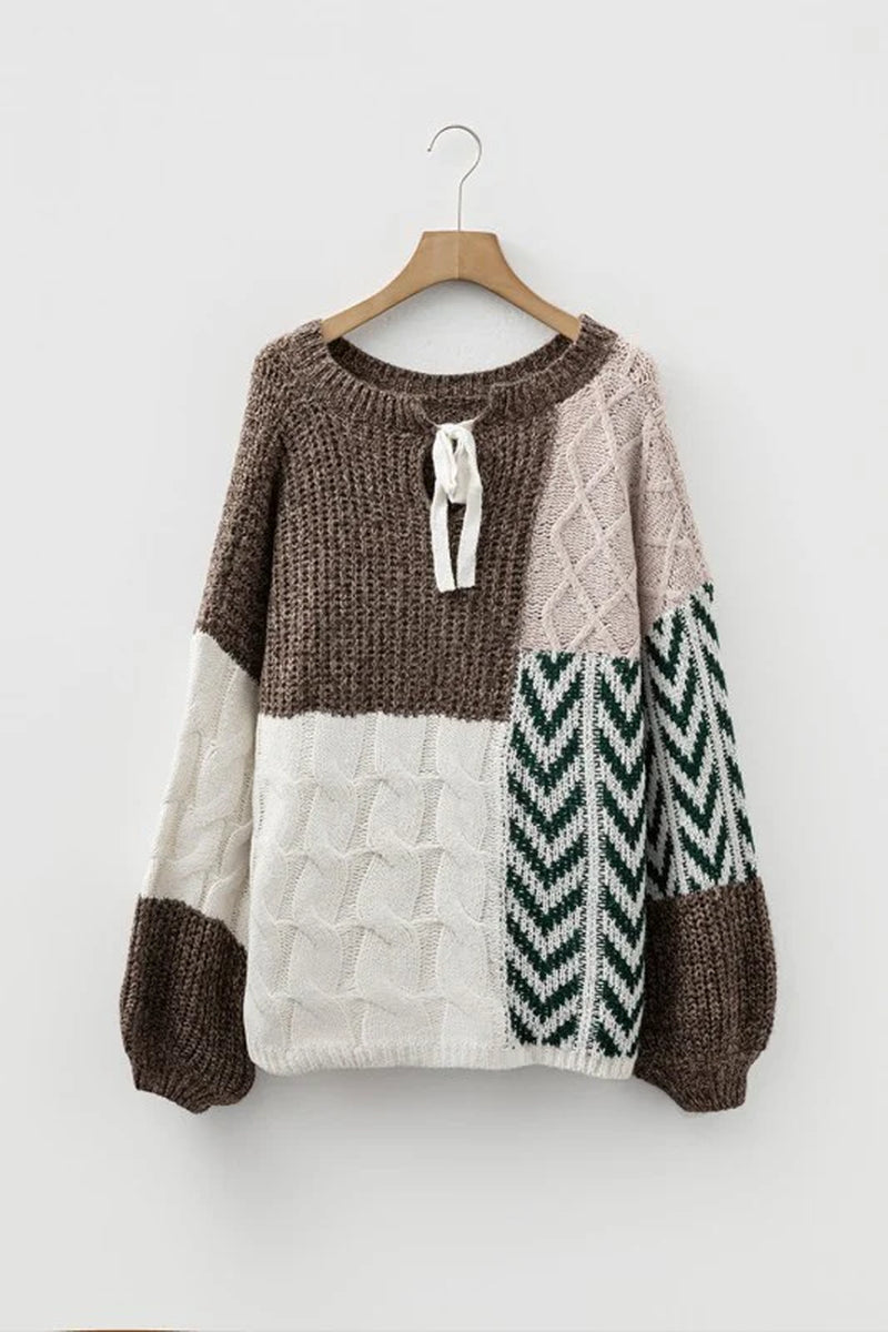 Colorblock Cable Knit Sweater