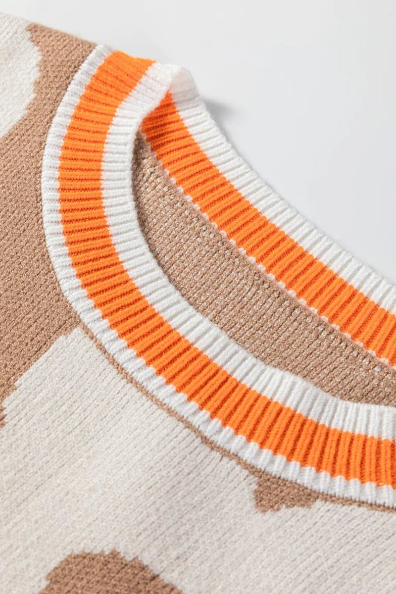 Flower Colorblock Contrast Stripe Baggy Sweater