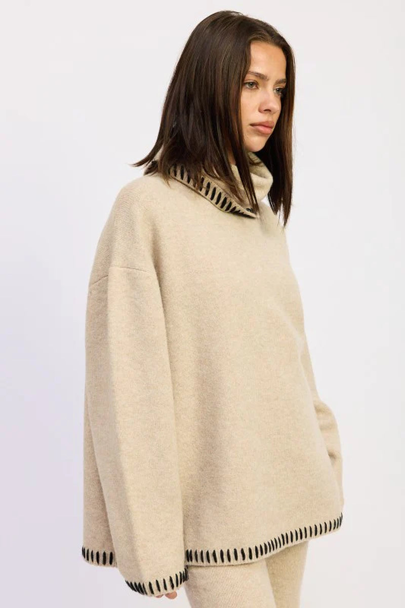 Stitched Oversized Turtleneck Sweater