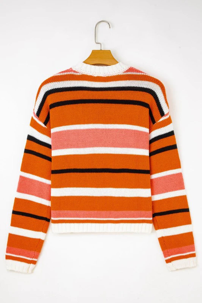 Stripe Drop Shoulder Cropped Pullover Sweater