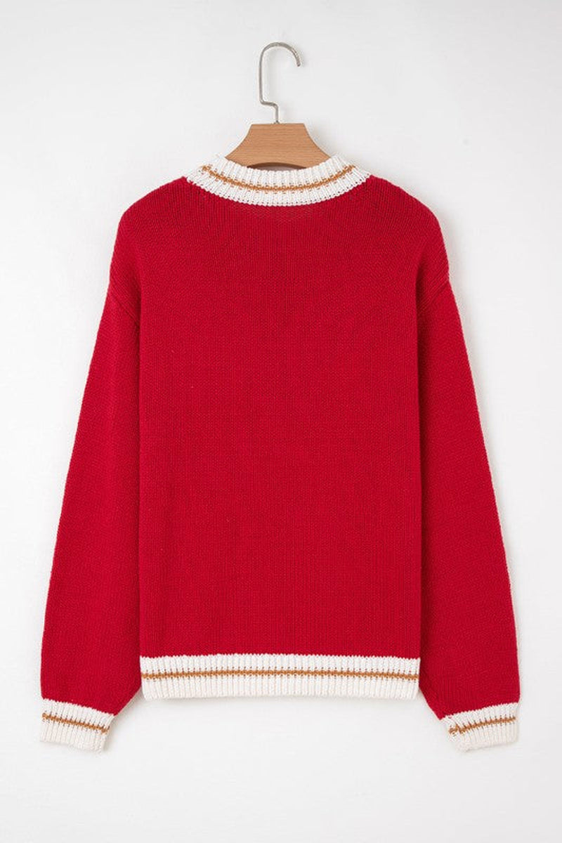 MERRY Colorblock Trim Drop Shoulder Sweater
