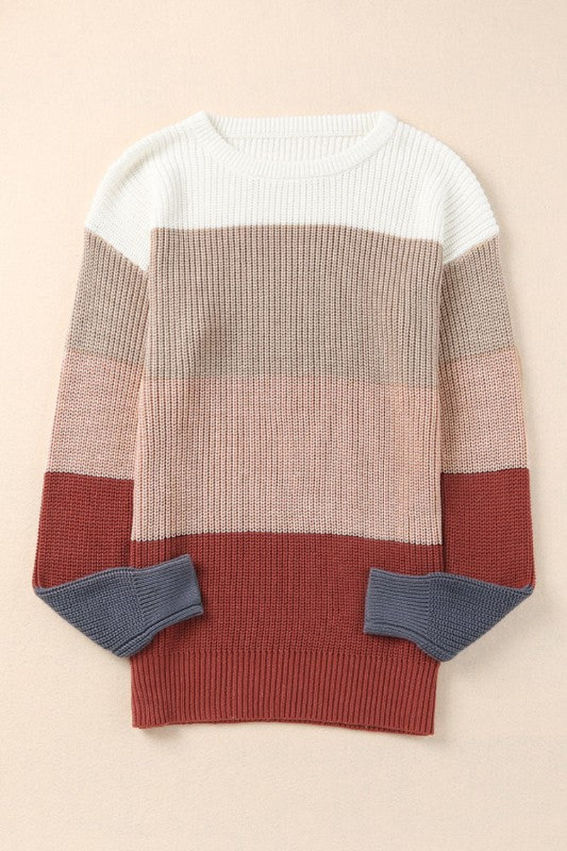 Colorblock Stripe round Neck Pullover Sweater