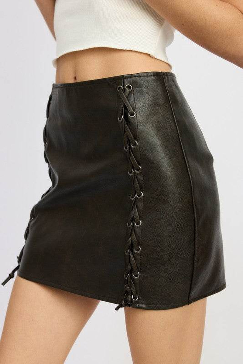 Low-Rise Lace-Up Mini Skirt