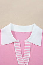 Stripe Colorblock Collared Drop Shoulder Sweater