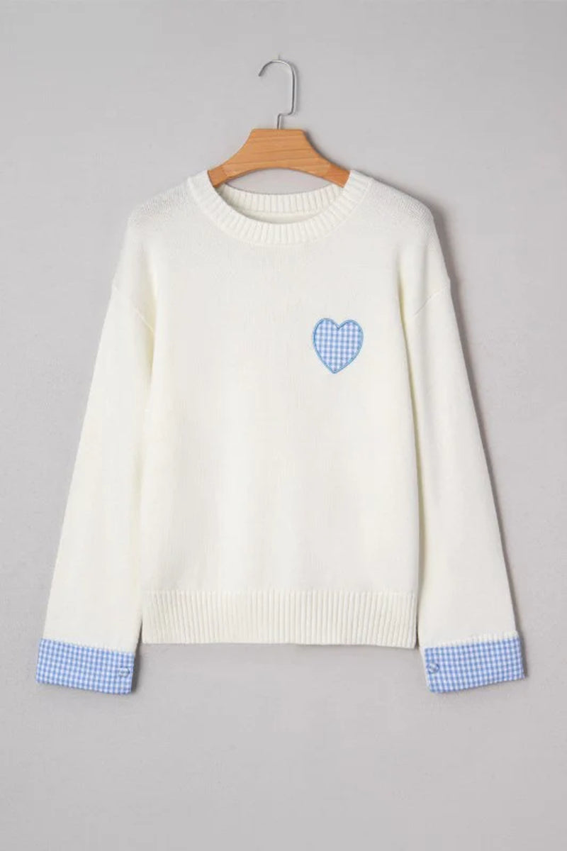 Valentines Gingham Heart Embroidered Crewneck Swea