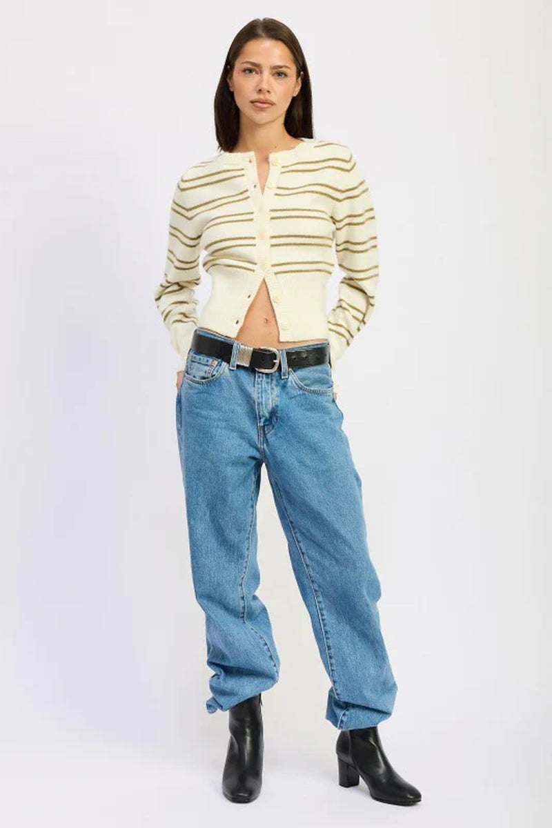 Button-Down Striped Cardigan