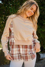 And the Why Full Size Double Layered Plaid Contrast Sweatshirt