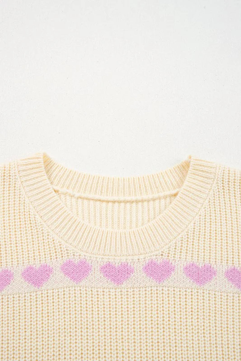 Valentine Heart Ribbed Knit Crewneck Sweater